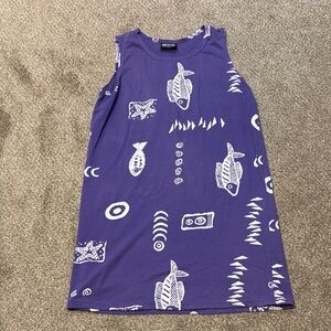 Purple Sleeveless Dress with Fish Print